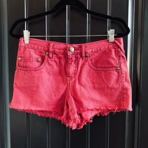 Free People Hot Pink and Purple Striped Jean Cutoff Shorts